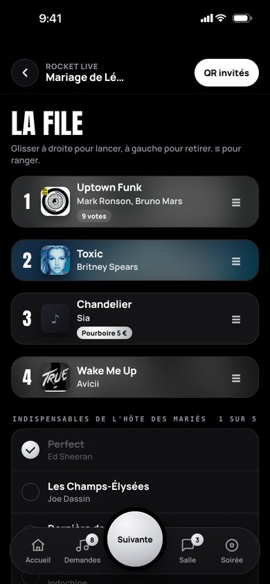 La file du DJ, le titre le plus voté en tête